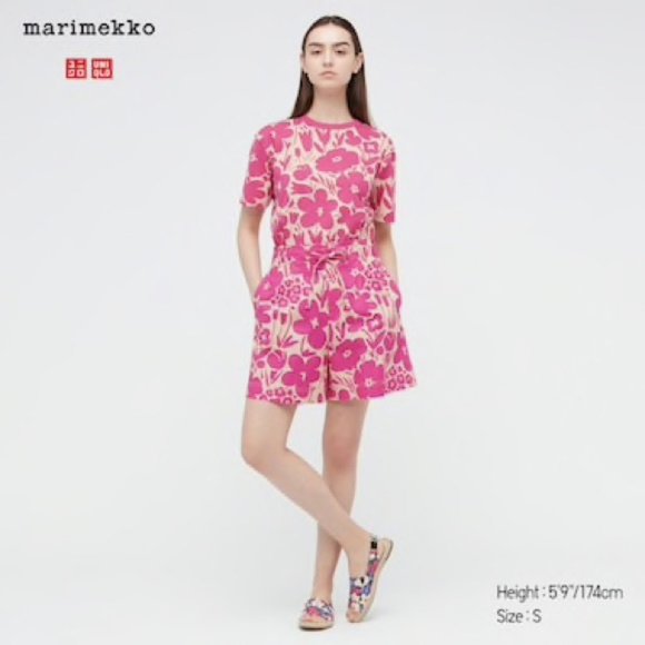 4/$20 Uniqlo Marimekko Pink Floral High Waisted Linen Blend Shorts, Size Small - Picture 1 of 12